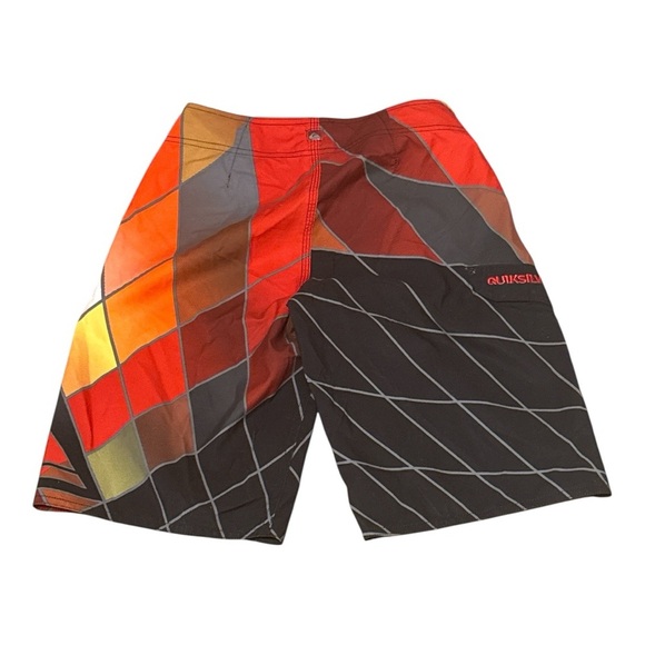 Quiksilver Red and Black Board Shorts with Geometric Design Size 26 Swim Surf - Picture 2 of 5